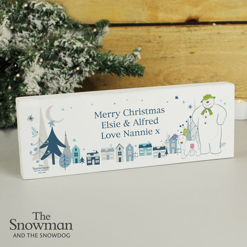 Personalised The Snowman and the Snowdog Christmas Wooden Block Sign