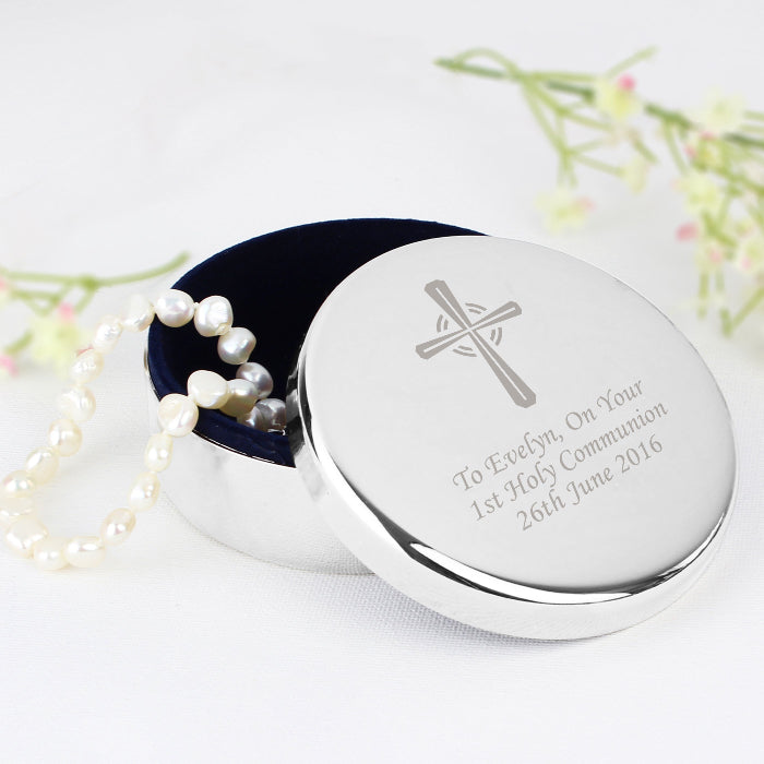 Personalised Silver Cross Christening & Holy Communion Trinket Box