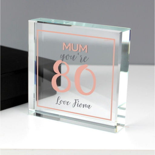 Personalised 80th Birthday Crystal Glass Block