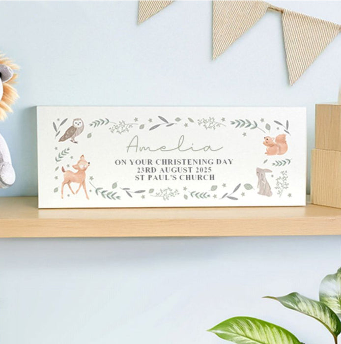 Personalised Woodland Animals Christening Wooden Ornament
