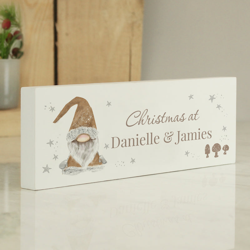 Personalised Christmas Gonk Wooden Mantel Sign