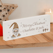 Personalised Christmas Gonk Wooden Mantel Sign