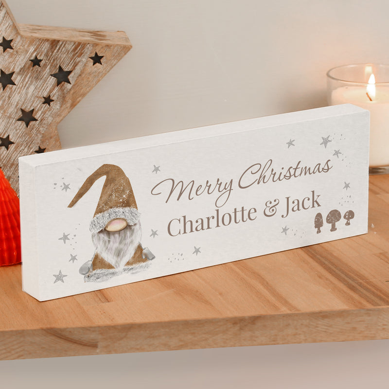 Personalised Christmas Gonk Wooden Mantel Sign