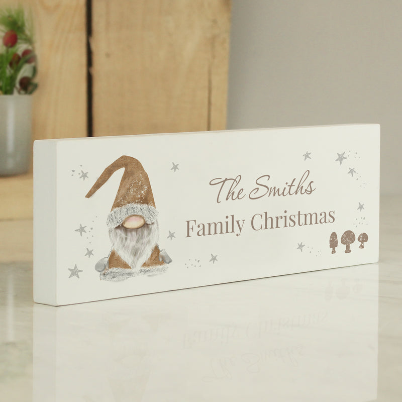Personalised Christmas Gonk Wooden Mantel Sign
