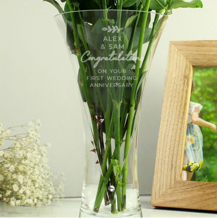 Engraved 1st Anniversary Hand Cut Crystal Heart Vase