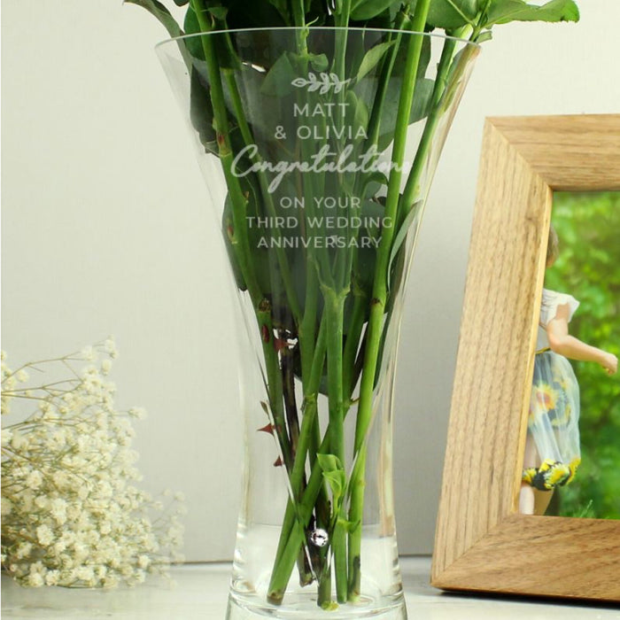 Engraved 3rd Anniversary Hand Cut Crystal Heart Vase