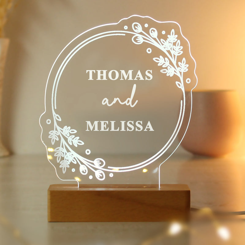 Personalised Floral Wooden Based LED Light - Free Delivery 
