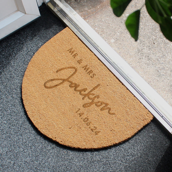Personalised Mr And Mrs Wedding Gift Doormat - Half Moon