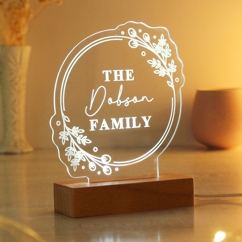 Personalised Floral Wooden Based LED Light - Free Delivery 