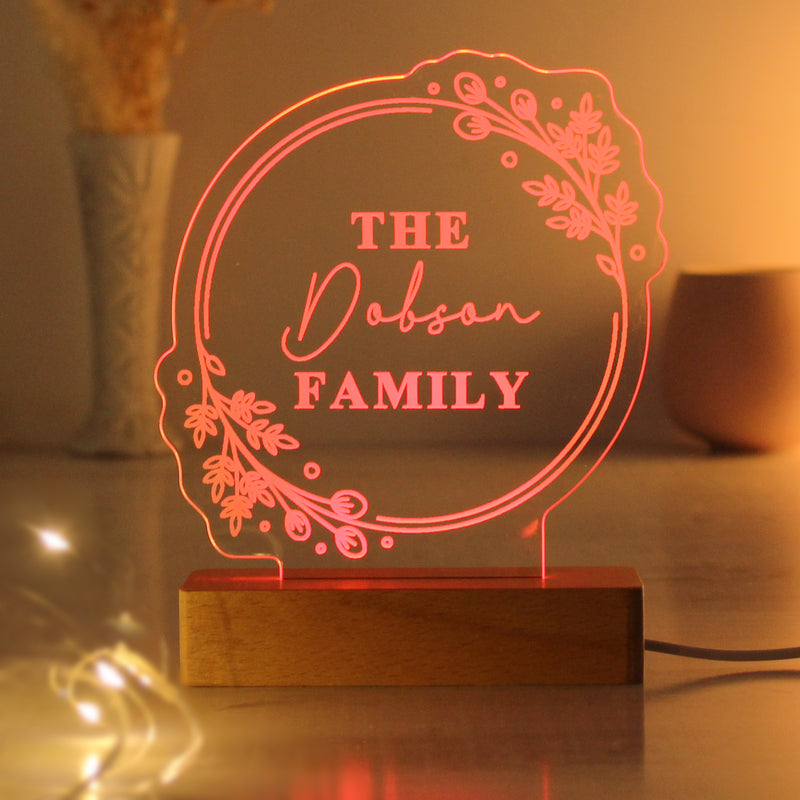 Personalised Floral Wooden Based LED Light - Free Delivery 