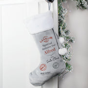 Personalised Special Delivery Silver Grey Velvet Christmas Stocking