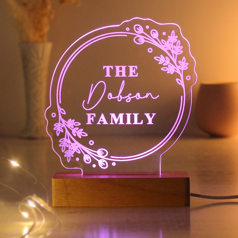 Personalised Floral Wooden Based LED Light - Free Delivery 