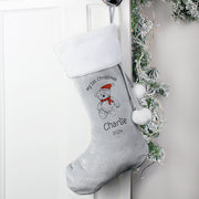 Personalised My 1st Christmas Teddy Silver Grey Velvet Stocking