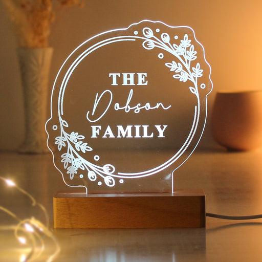 Personalised Floral Wooden Based LED Light - Free Delivery 