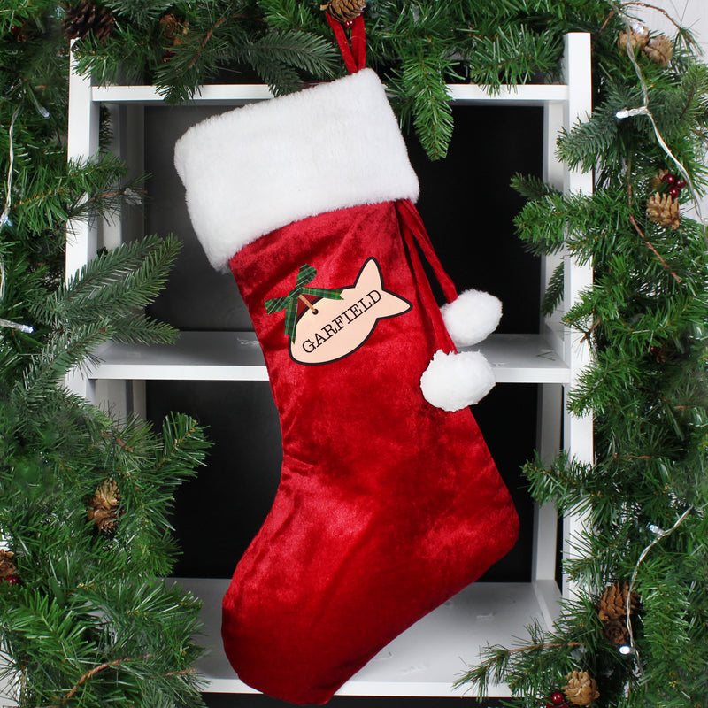 Personalised Cat Treats Red Velvet Christmas Stocking