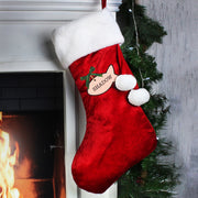 Personalised Cat Treats Red Velvet Christmas Stocking
