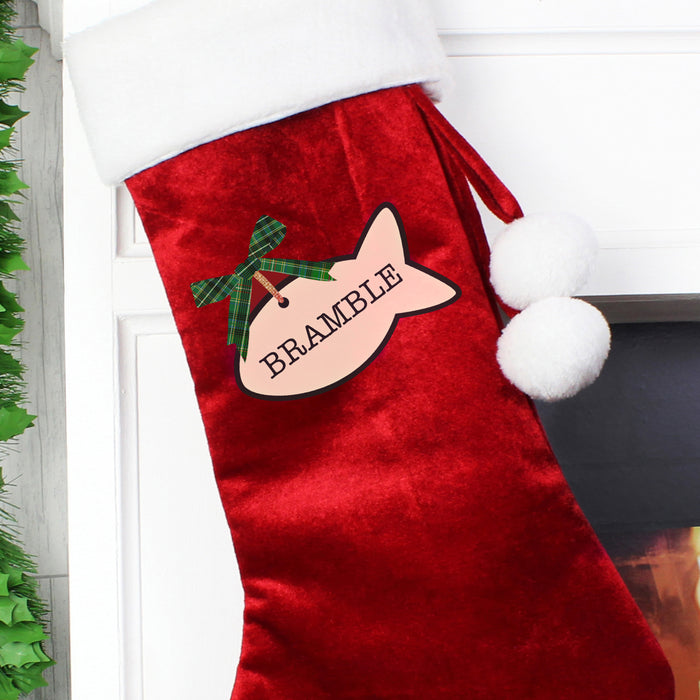 Personalised Cat Treats Red Velvet Christmas Stocking