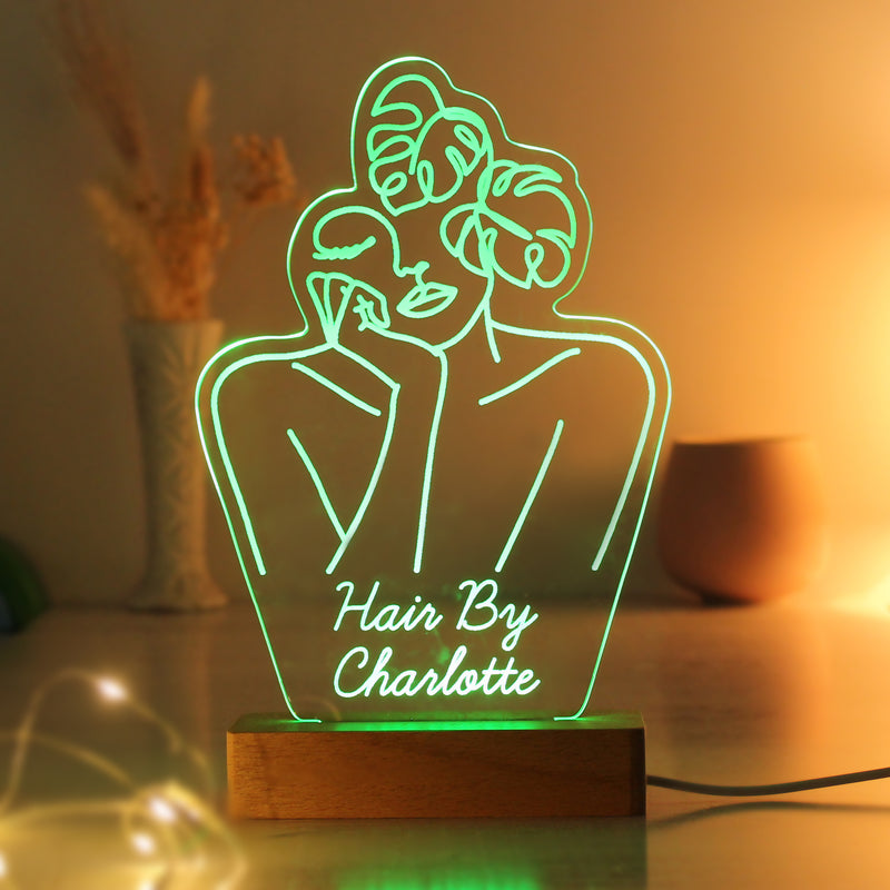 Personalised Fleur Fine Line Wooden Based LED Light