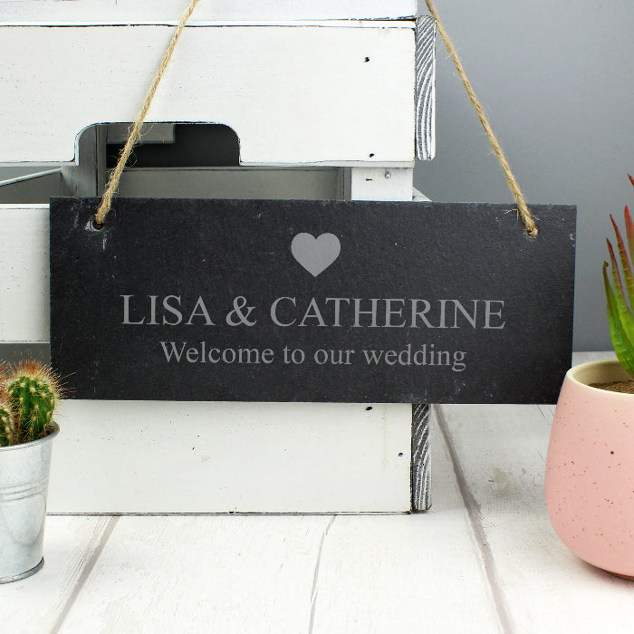 Personalised Heart Welcome To Our Wedding Slate Sign
