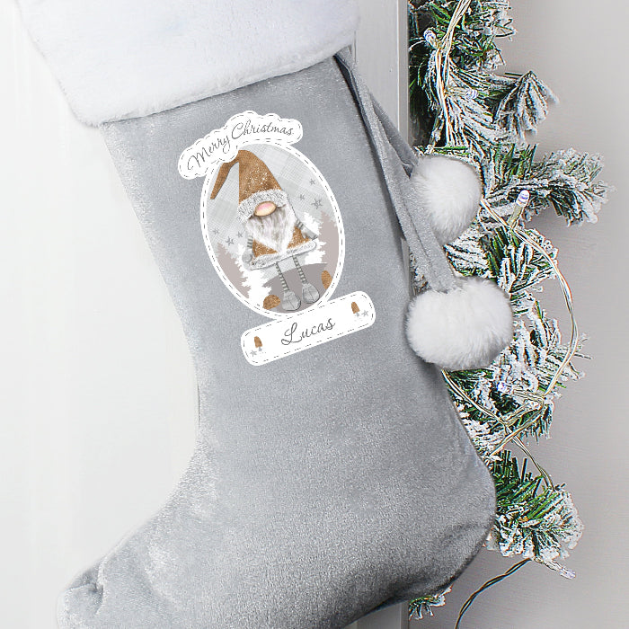 Personalised Silver Grey Velvet Christmas Stocking - Gonk
