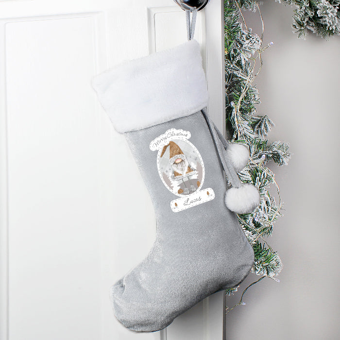 Personalised Silver Grey Velvet Christmas Stocking - Gonk