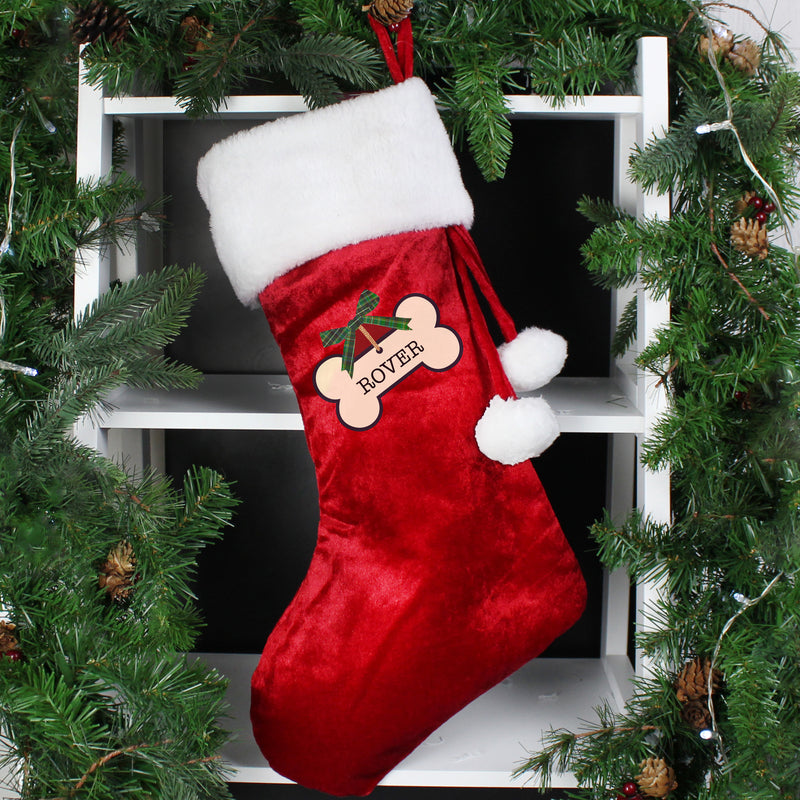 Personalised Dog Treats Red Velvet Christmas Stocking