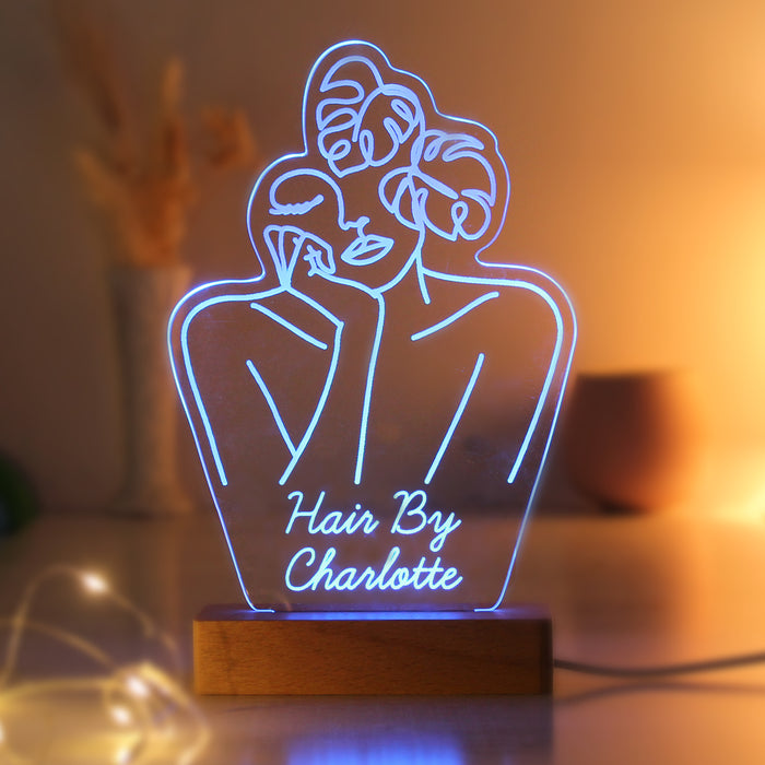 Personalised Fleur Fine Line Wooden Based LED Light