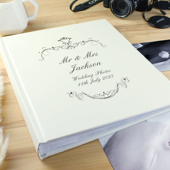 Personalised Black Ornate Swirl Traditional Wedding Photo Album