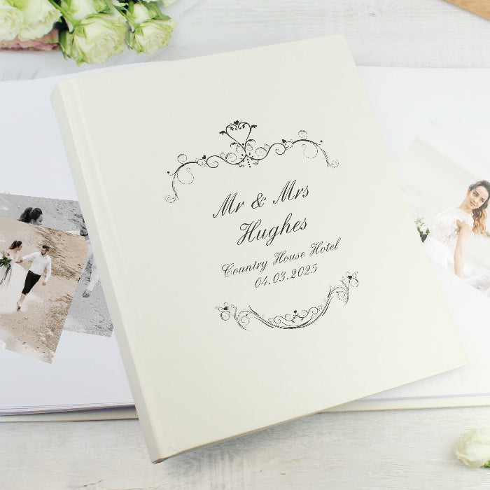Personalised Black Ornate Swirl Traditional Wedding Photo Album