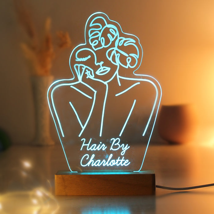 Personalised Fleur Fine Line Wooden Based LED Light