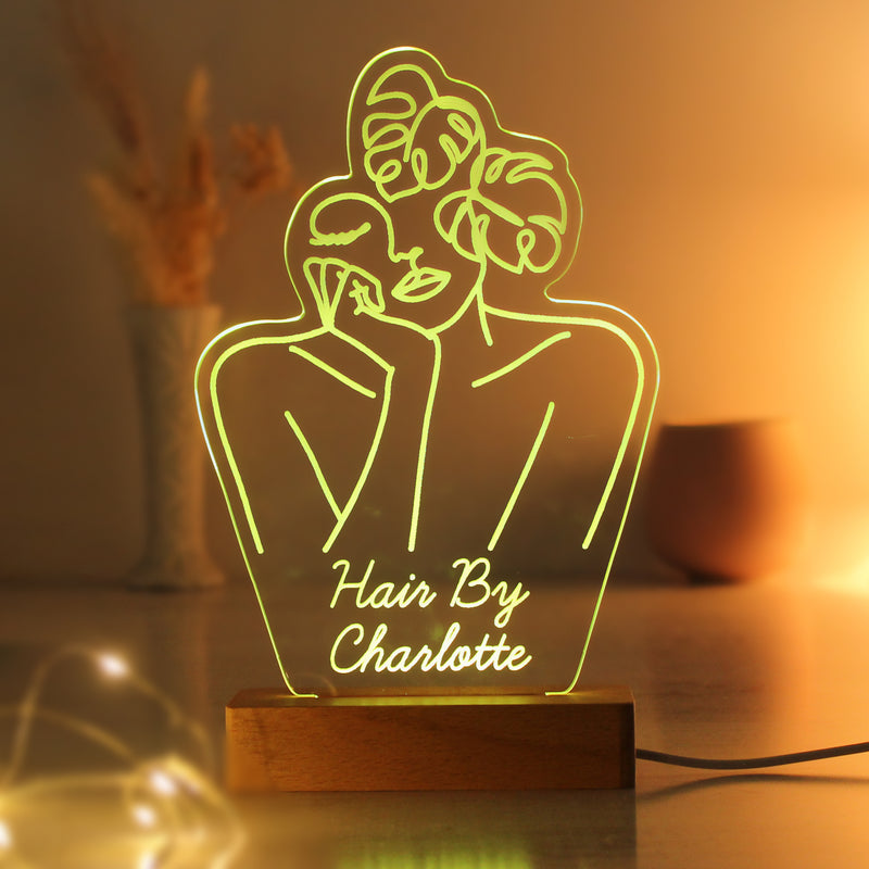 Personalised Fleur Fine Line Wooden Based LED Light