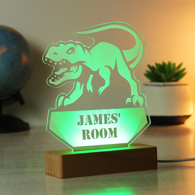 Personalised Dinosaur Wooden Based LED Light - Free Delivery