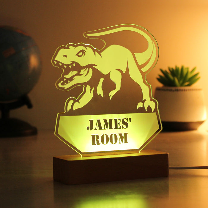 Personalised Dinosaur Wooden Based LED Light - Free Delivery