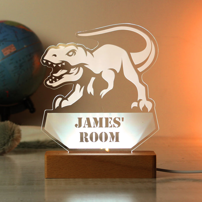 Personalised Dinosaur Wooden Based LED Light - Free Delivery