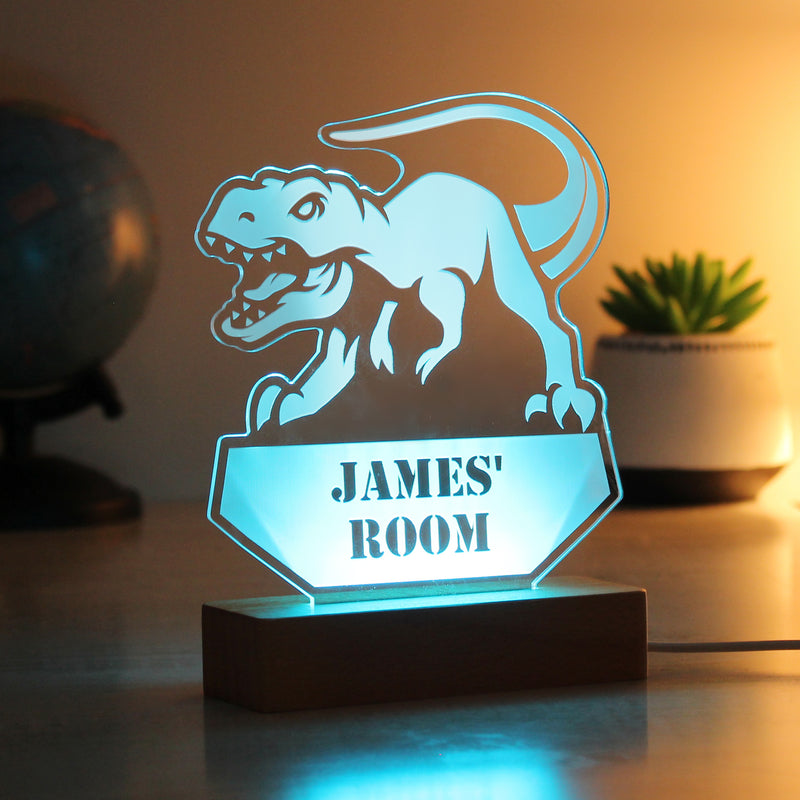 Personalised Dinosaur Wooden Based LED Light - Free Delivery