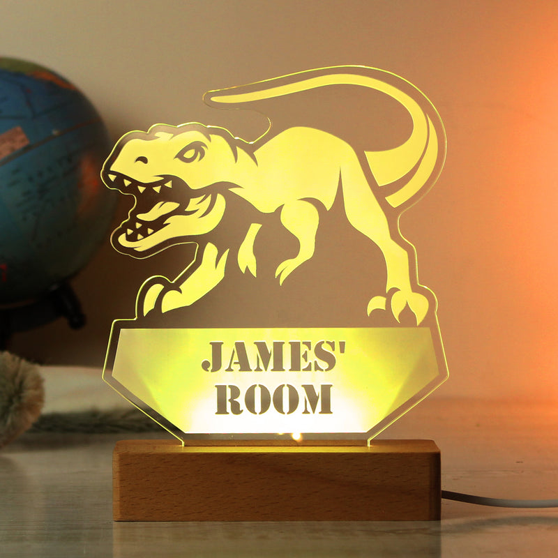 Personalised Dinosaur Wooden Based LED Light - Free Delivery