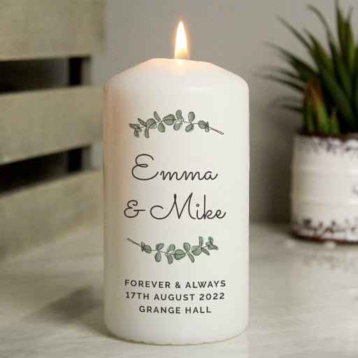 Personalised Botanical Wedding Pillar Candle