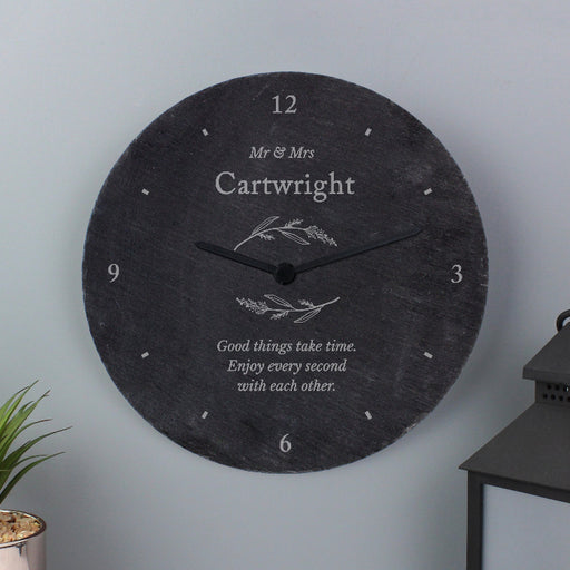 Personalised Custom Botanical Wedding Slate Clock