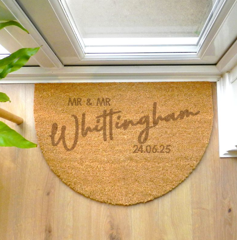 Personalised Mr And Mr Wedding Gift Doormat - Half Moon