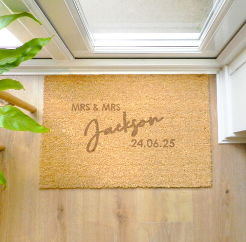 Personalised Mrs And Mrs Wedding Gift Doormat - Rectangle
