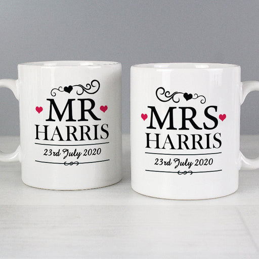 Personalised Mr And Mrs Wedding Mug Set