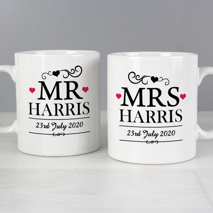 Personalised Mr And Mrs Wedding Mug Set