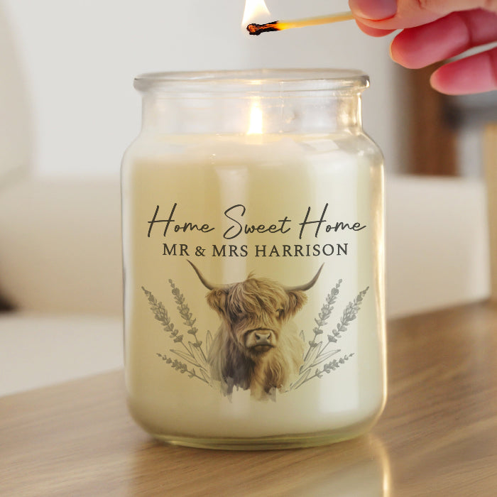 Personalised Highland Cow Large Candle Glass Jar