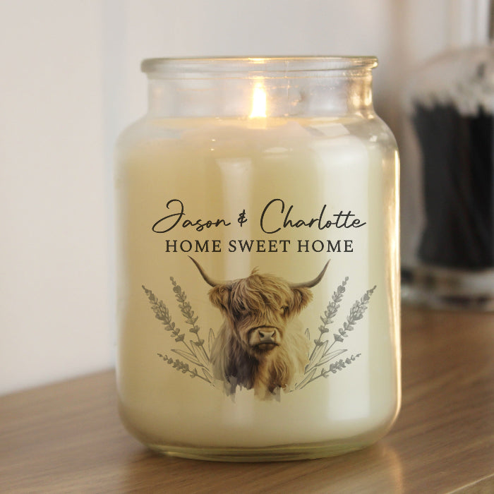 Personalised Highland Cow Large Candle Glass Jar