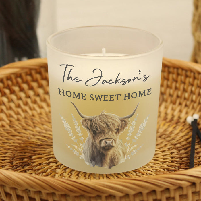Personalised Highland Cow Frosted Glass Candle - Home Decor