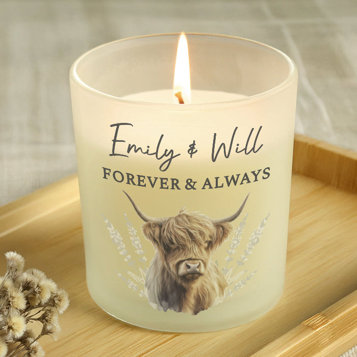 Personalised Highland Cow Frosted Glass Candle - Home Decor