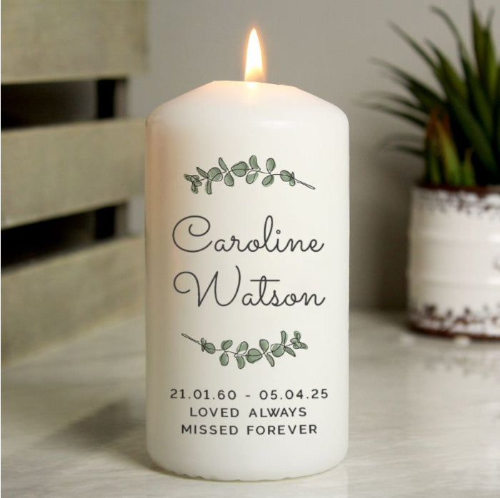 Personalised Botanical Memorial Pillar Candle