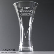 Engraved Ruby Anniversary Large Hand Cut Diamante Heart Vase