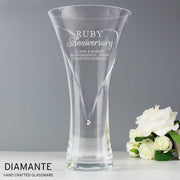 Engraved Ruby Anniversary Large Hand Cut Diamante Heart Vase