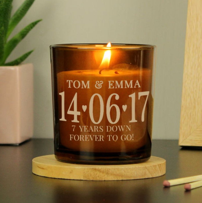 Personalised 7th Anniversary Amber Glass Candle